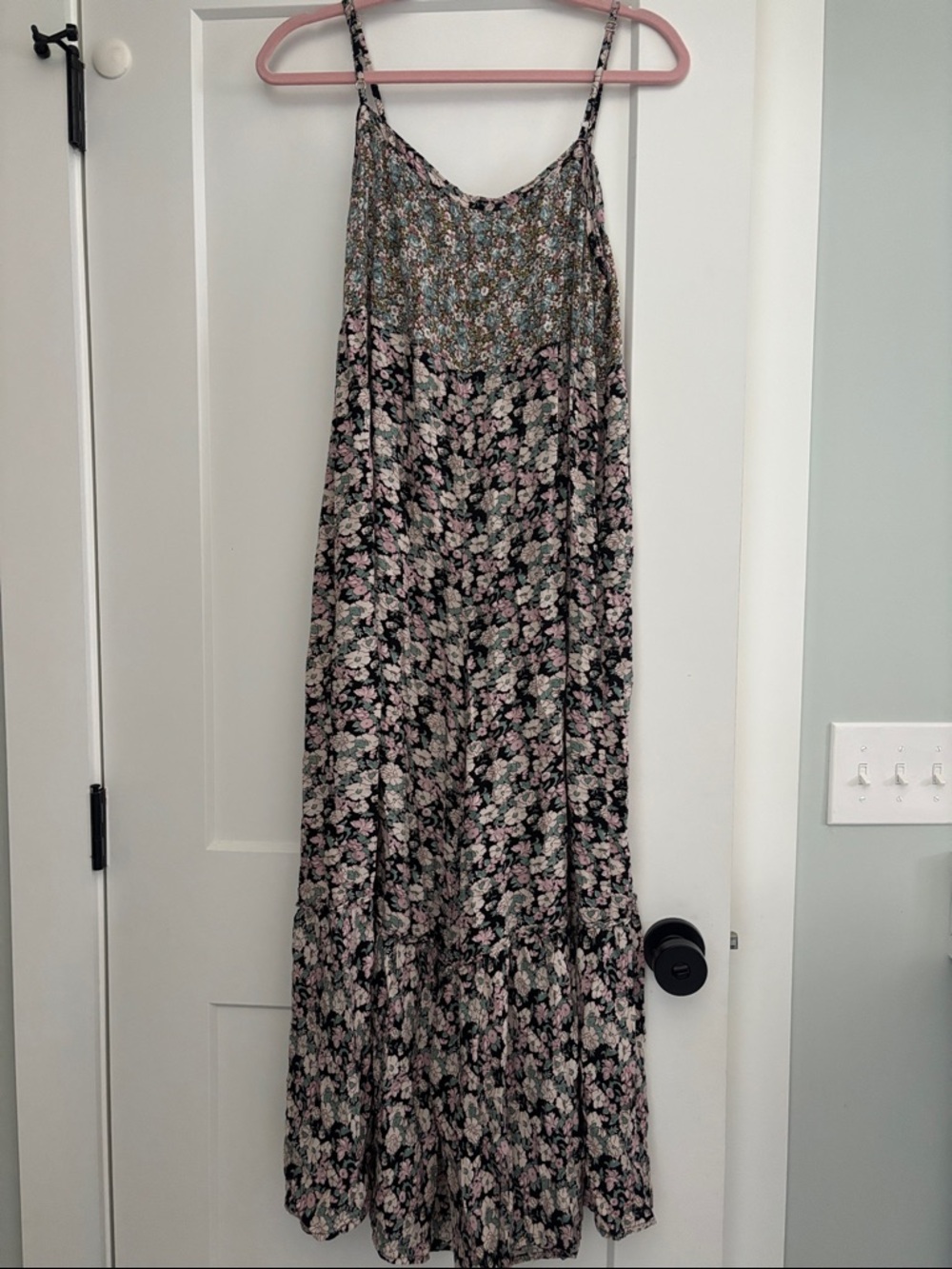 Floral Maxi Slip Dress in Black and Pink